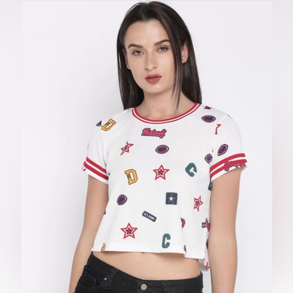 Ajile by Pantaloons Tops - Ajile by Pantaloons Military Varsity Cropped Tee, Medium
